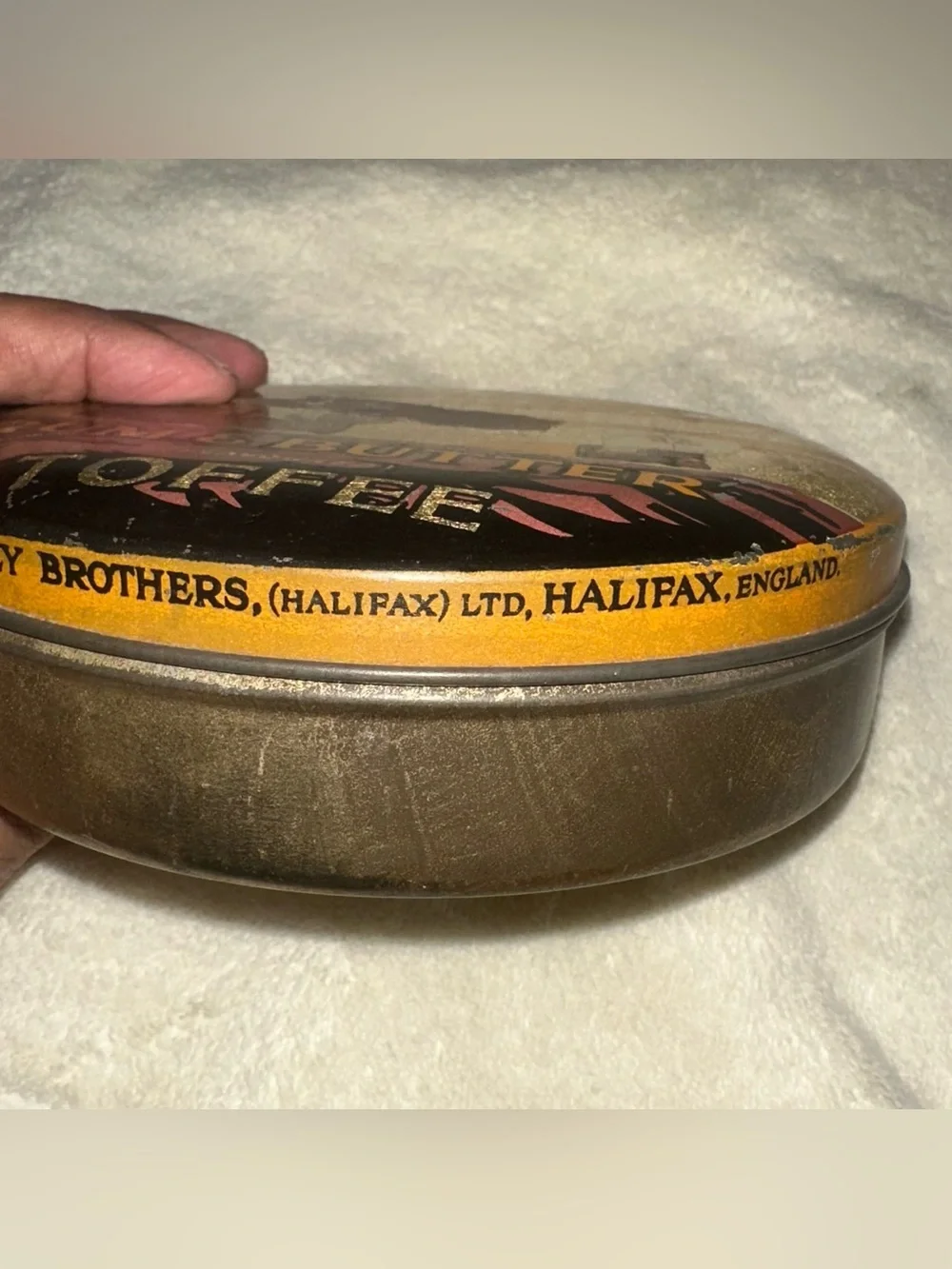 Vintage Rileys Toffee Tin Wooden Sewing Thread Spools Lot Halifax England Ship⁠